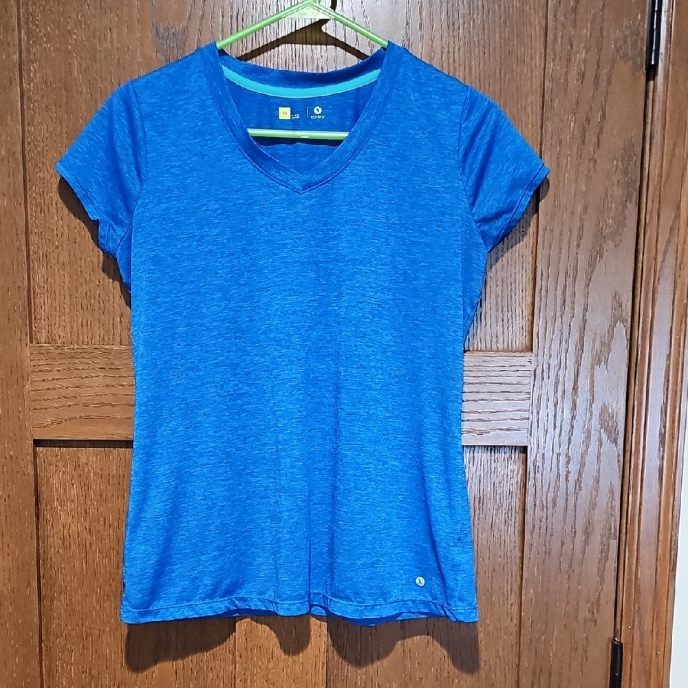 Xersion Heather Blue Short Sleeve V-Neck Tee